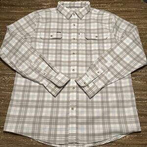 Poncho Flannel Long Sleeve Button Down Shirt Slim Fit Men’s White Grey Blue XL